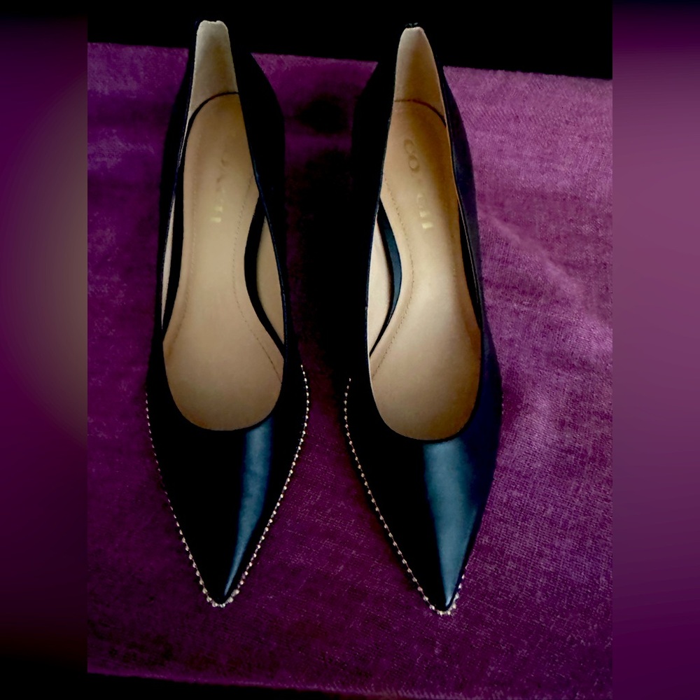 Elegant COACH Black Pointed-Toe gold studded Women's Shoes